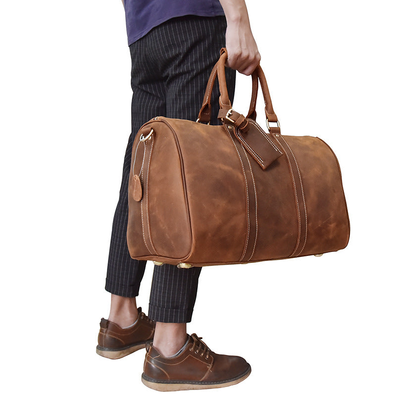 Top Layer Cowhide One-Shoulder Messenger Duffel Bag