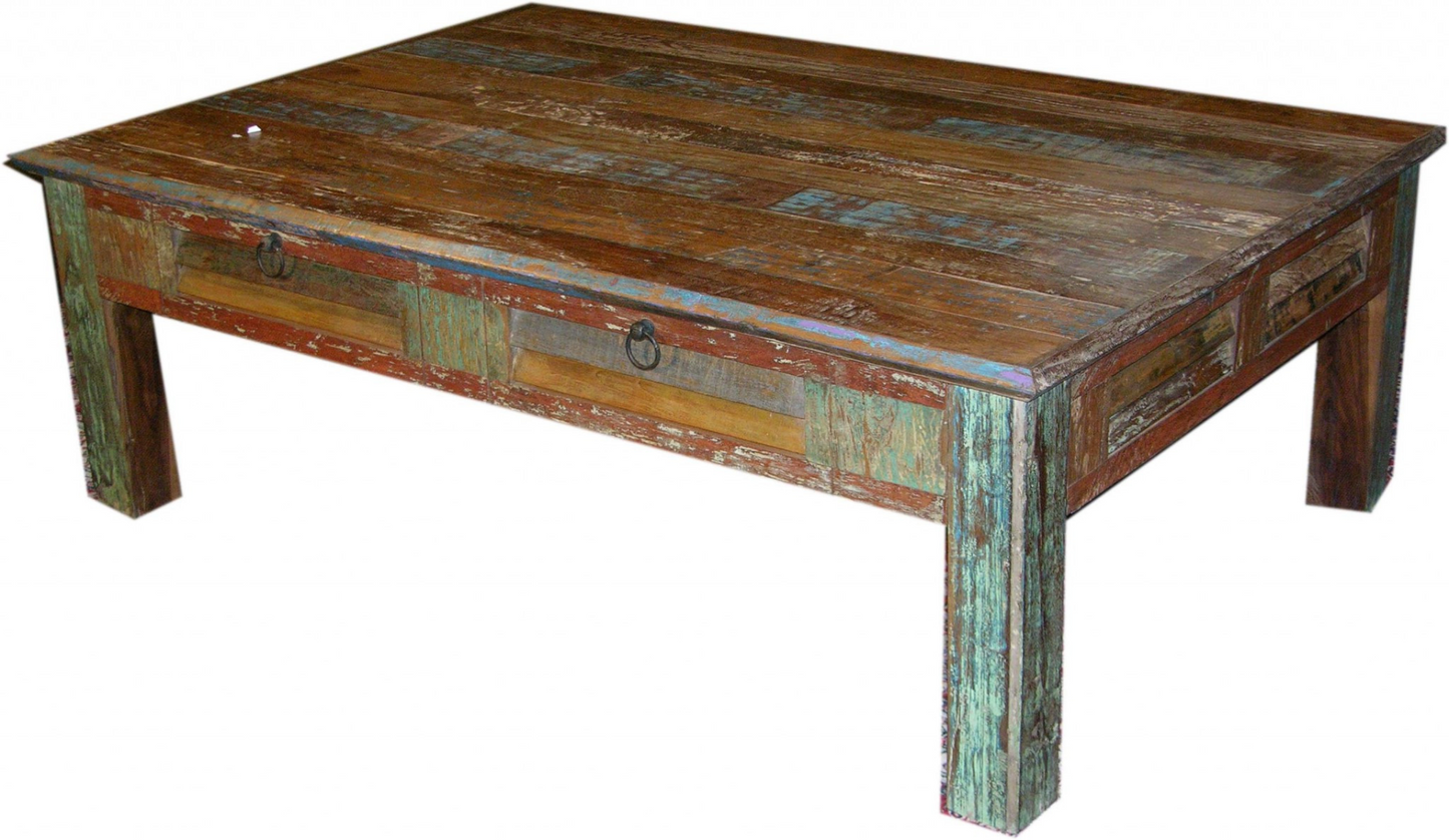 Square Distressed Wooden Coffee Table