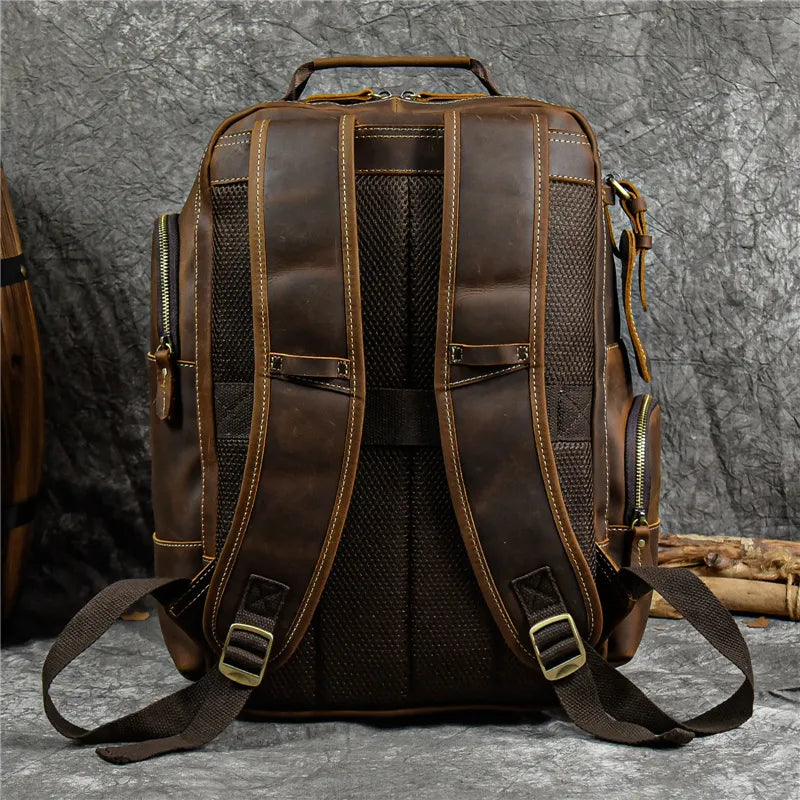 Newsbirds men's leather backpack retro luxury fashion style bagpack travel bag backpack shoold bag for man leather daypack men