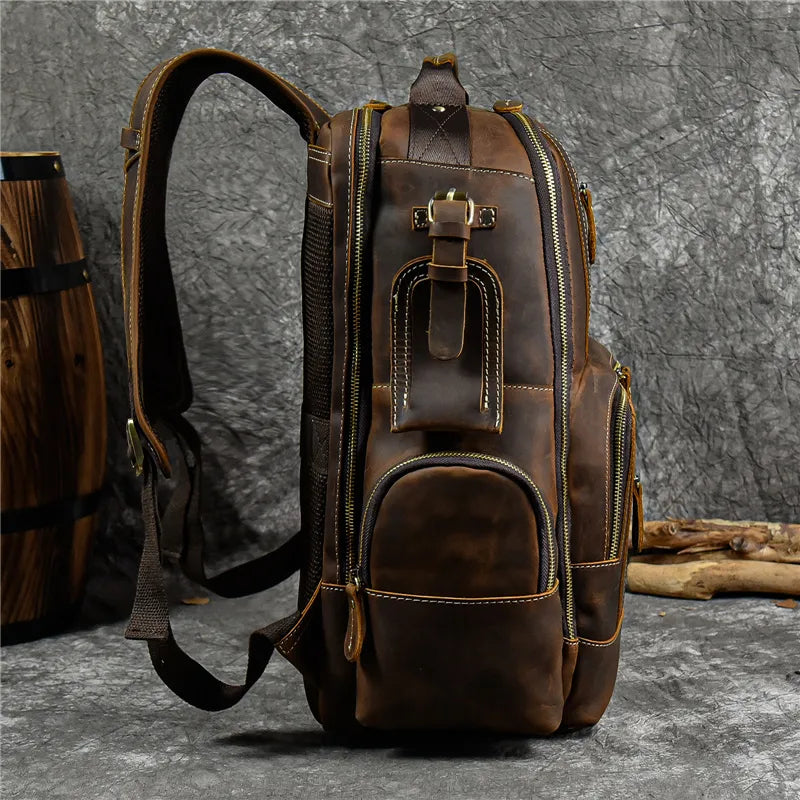 Newsbirds men's leather backpack retro luxury fashion style bagpack travel bag backpack shoold bag for man leather daypack men