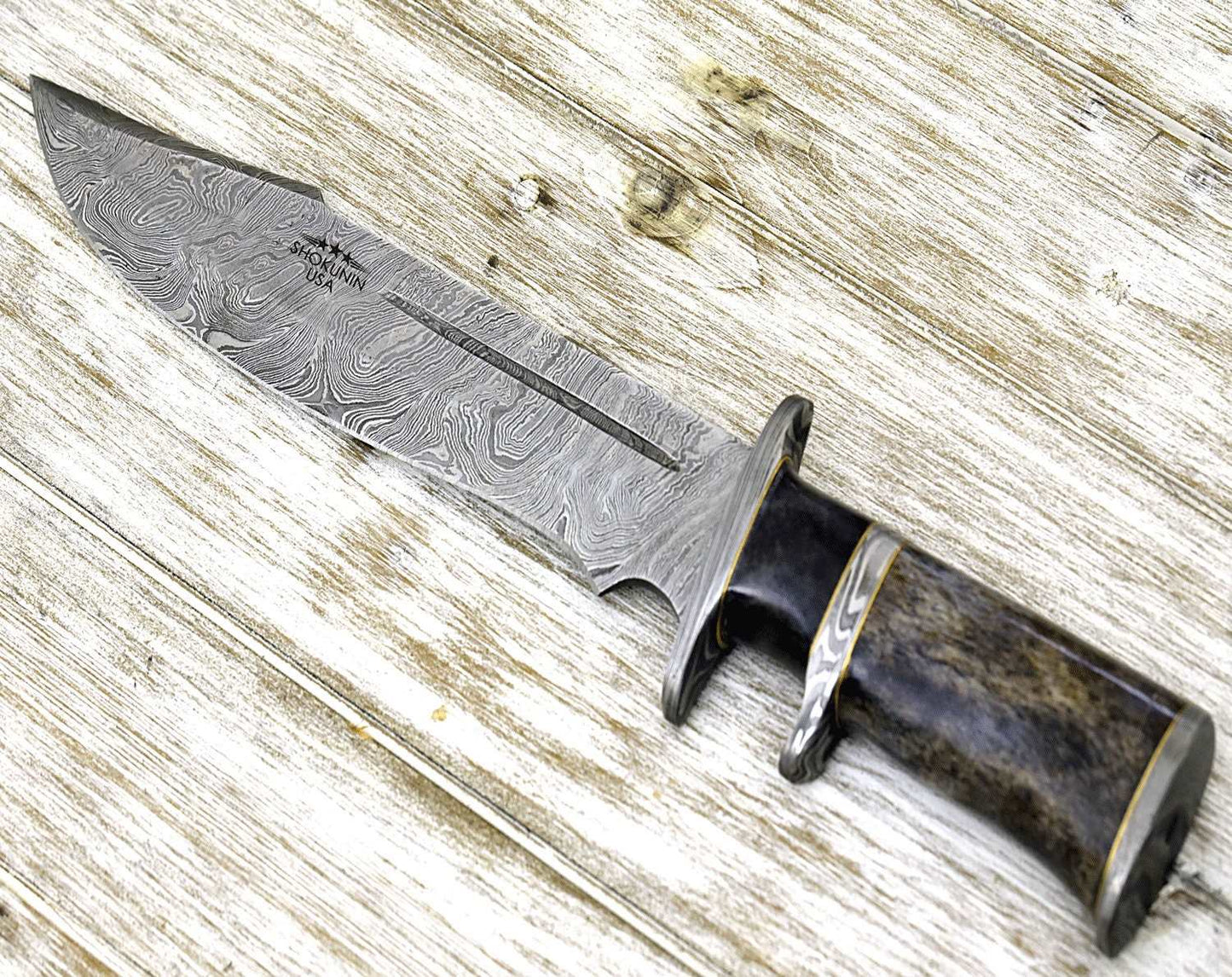 Ghost Survival Knife - Damascus Hunting Knife - Bowie Knife - Personalized