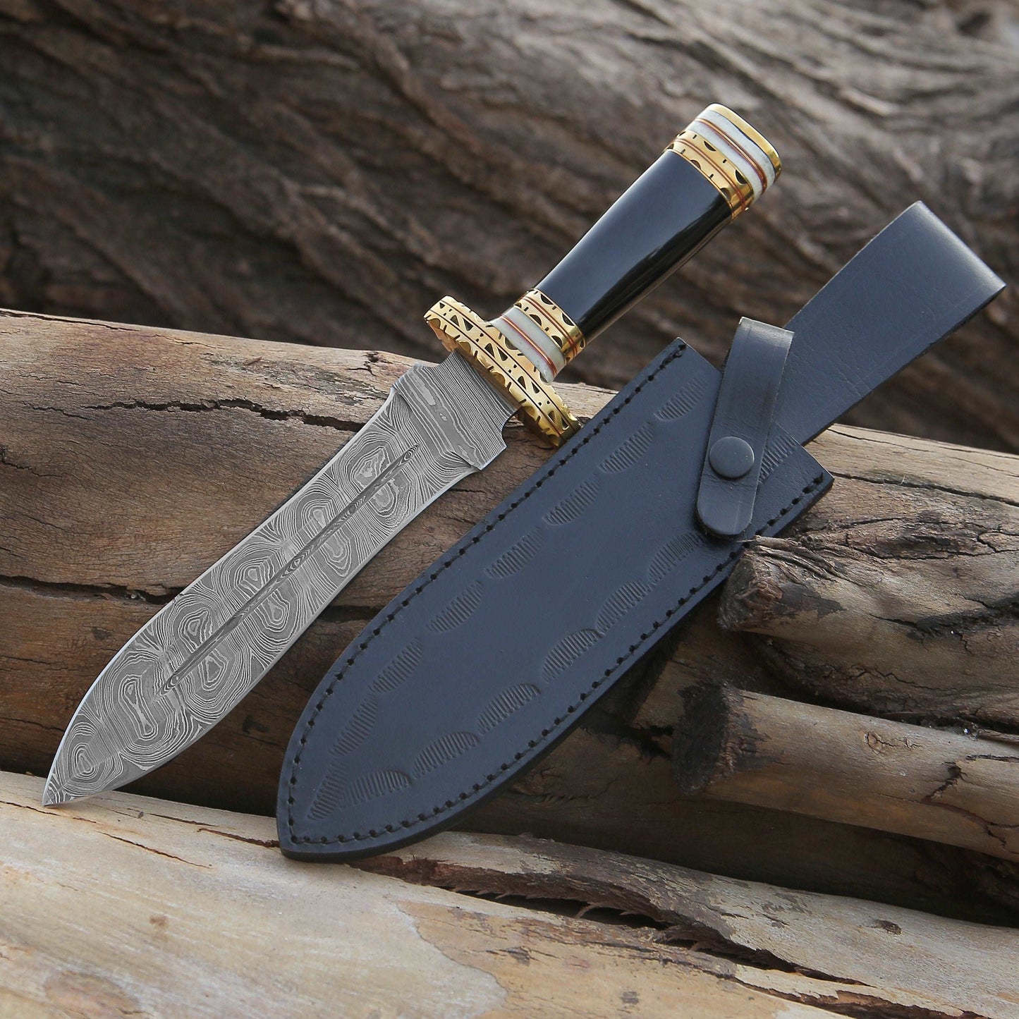 Fear Hand Forged Damascus Knife, Full Tang, Fixed Blade Double-Edged Dagger knife