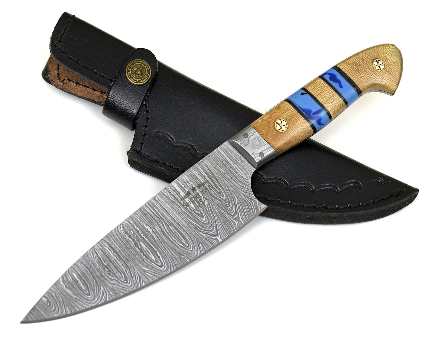 French-Style Chef Knife with Hand-Forged Damascus Steel and Exotic Leopard Wood Handle - Includes Personalization Options