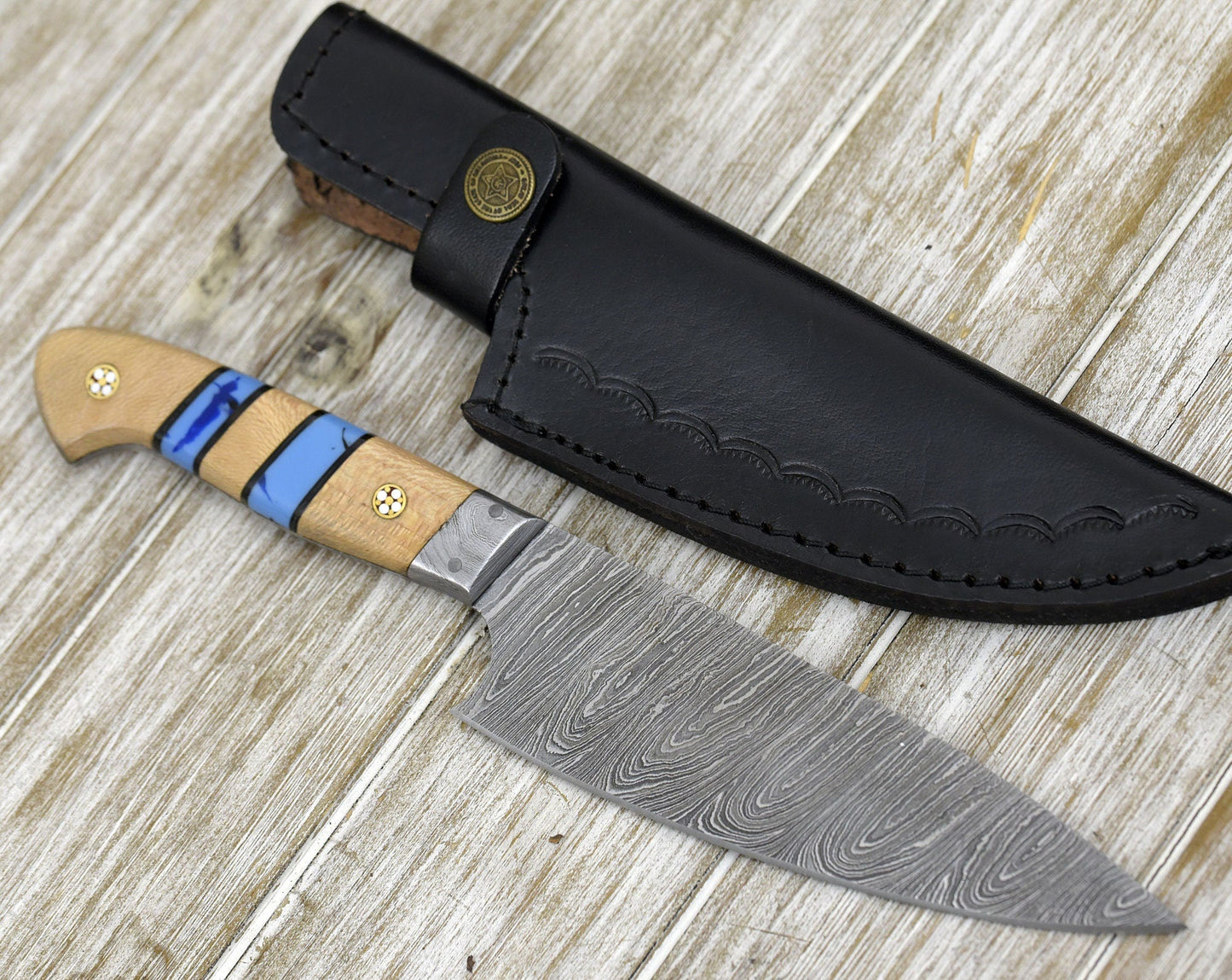 French-Style Chef Knife with Hand-Forged Damascus Steel and Exotic Leopard Wood Handle - Includes Personalization Options