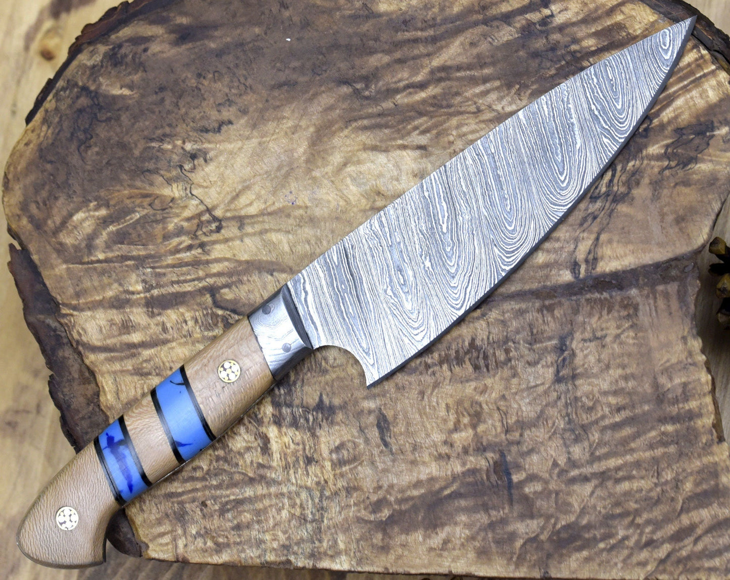 French-Style Chef Knife with Hand-Forged Damascus Steel and Exotic Leopard Wood Handle - Includes Personalization Options