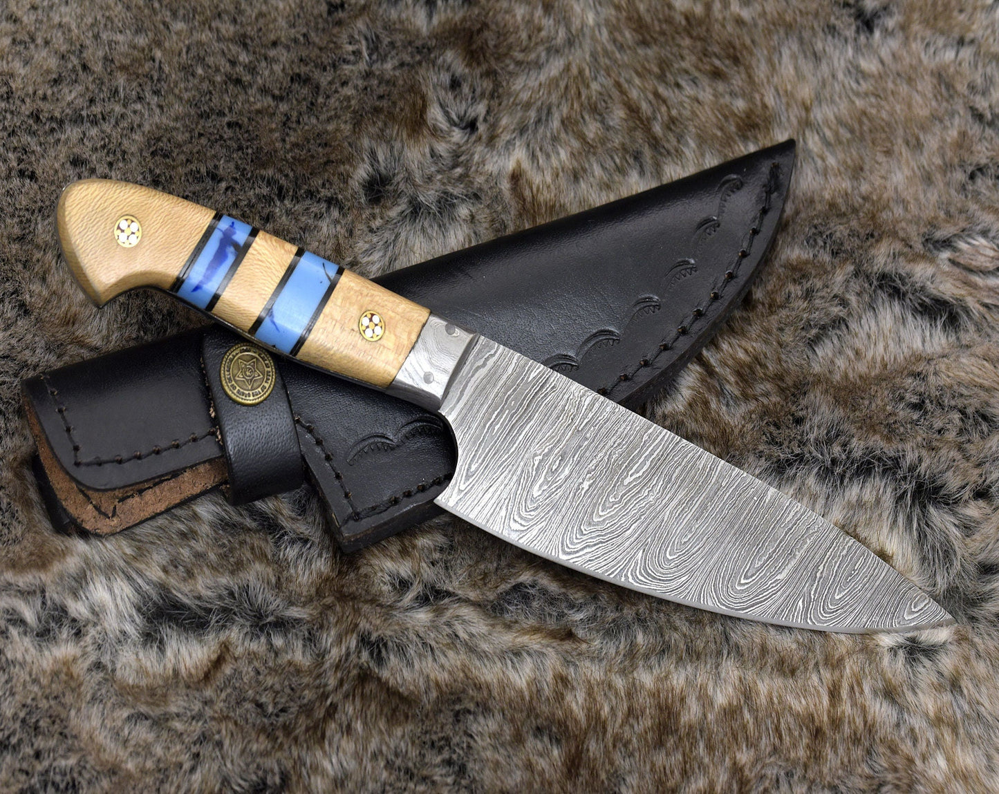 French-Style Chef Knife with Hand-Forged Damascus Steel and Exotic Leopard Wood Handle - Includes Personalization Options