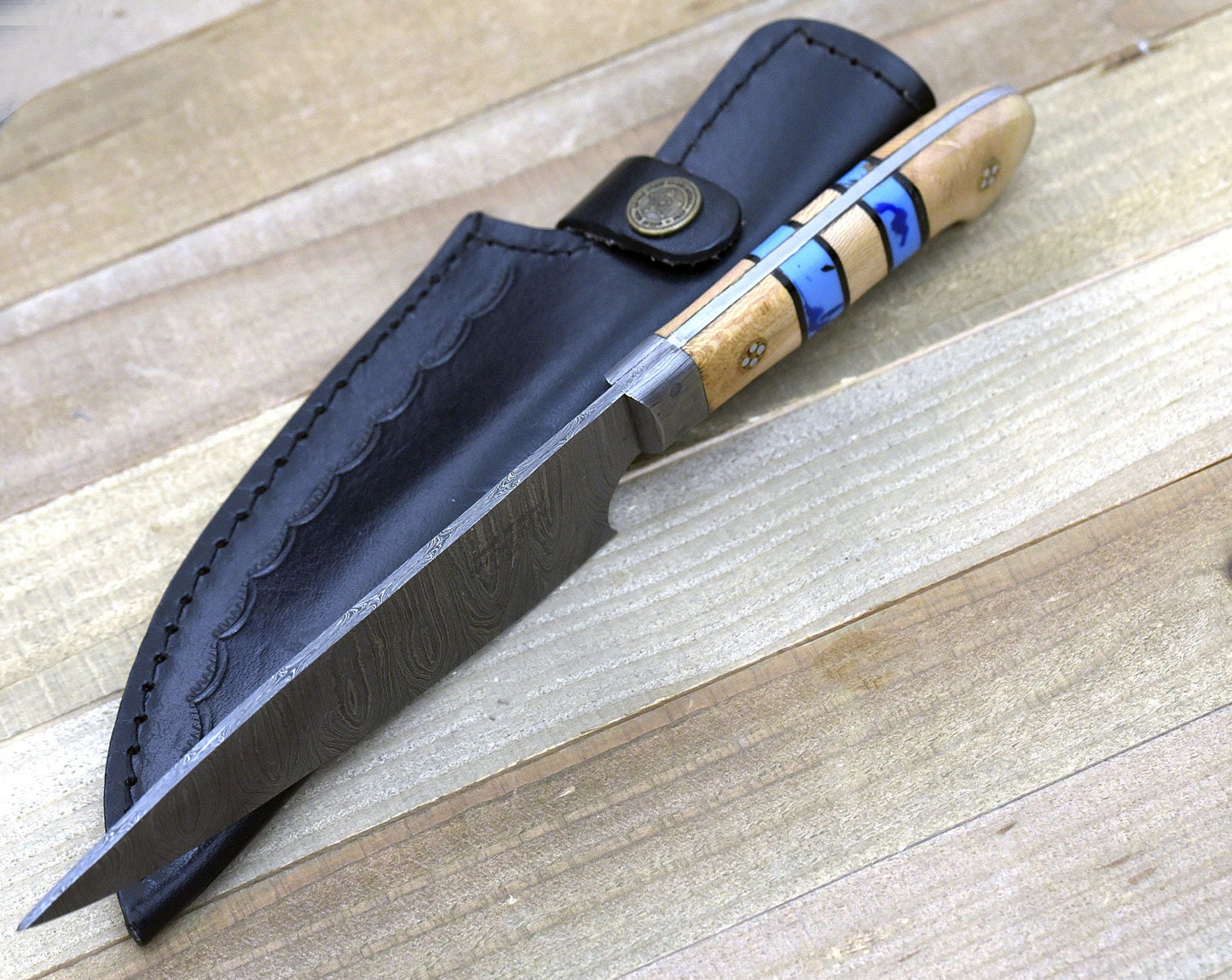 French-Style Chef Knife with Hand-Forged Damascus Steel and Exotic Leopard Wood Handle - Includes Personalization Options